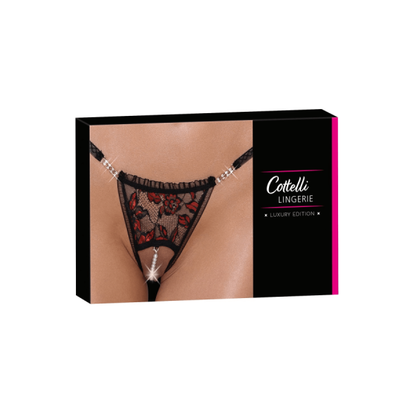 String ouvert dentelle bicolore & perles amovibles - Cottelli